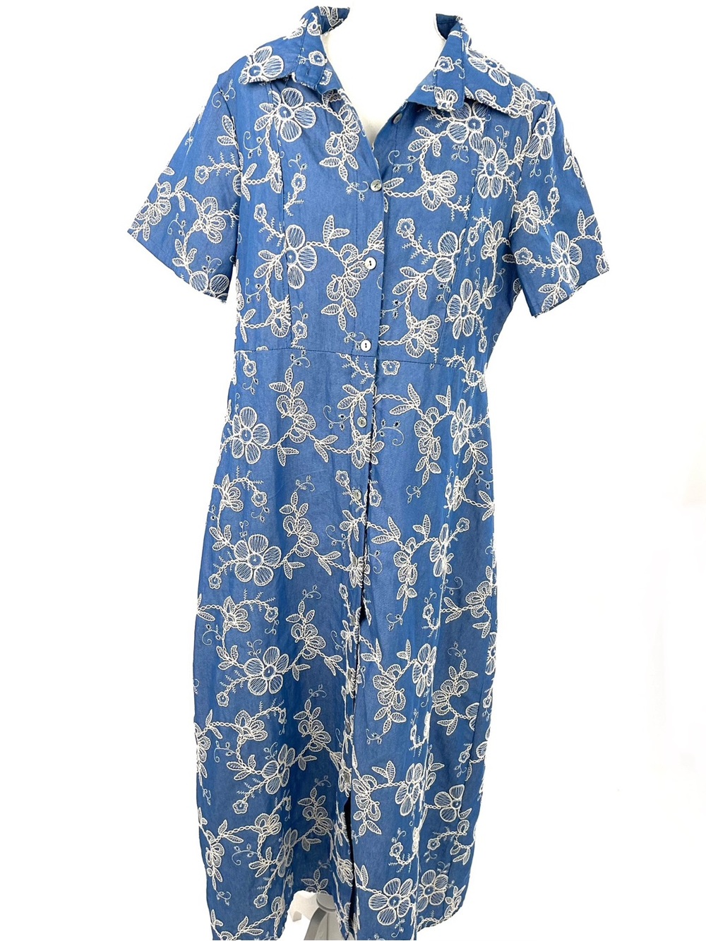 La Piccola Creativa Made in Italy Blue Floral Embroidered Shirt Dress XL